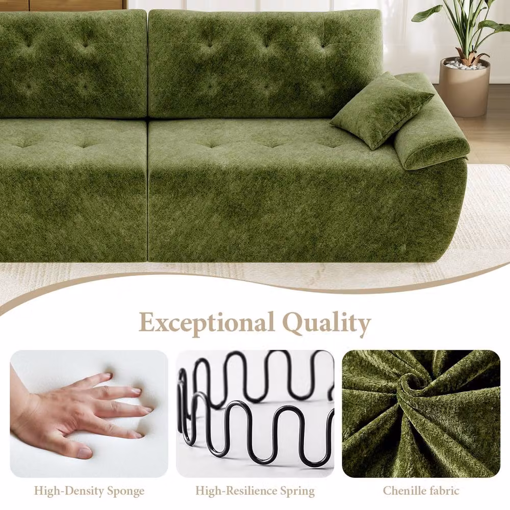Dprodo 275cm Chenille 4 Seater Modular Sectional Sofa in Green – 4