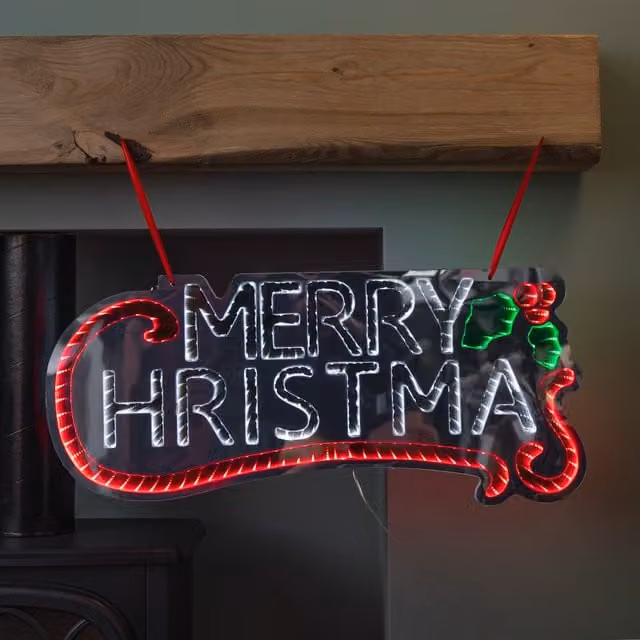 Samuel Alexander Merry Christmas Infinity Mirror Hanging Decoration with Multicolour LEDs, 60 cm