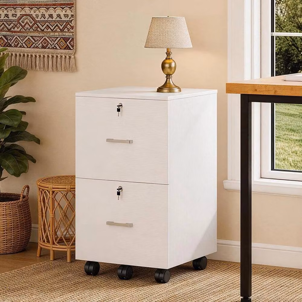 KORVIXA White Wooden Storage Cabinet with Lock and Castors – 3