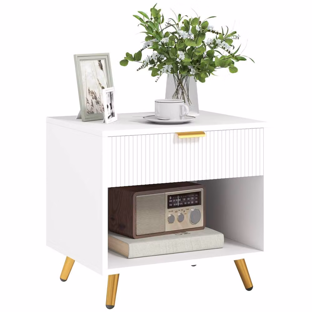 STILVORA Modern White Bedside Table with Drawer and Shelf – 4