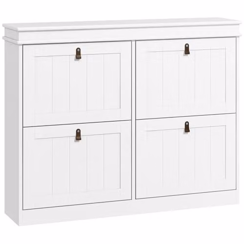 HOMCOM Modern Slim White Shoe Cabinet with Tilting Compartments for Hallway, W/D/H: 82.5 x 24 x 105 cm – 1