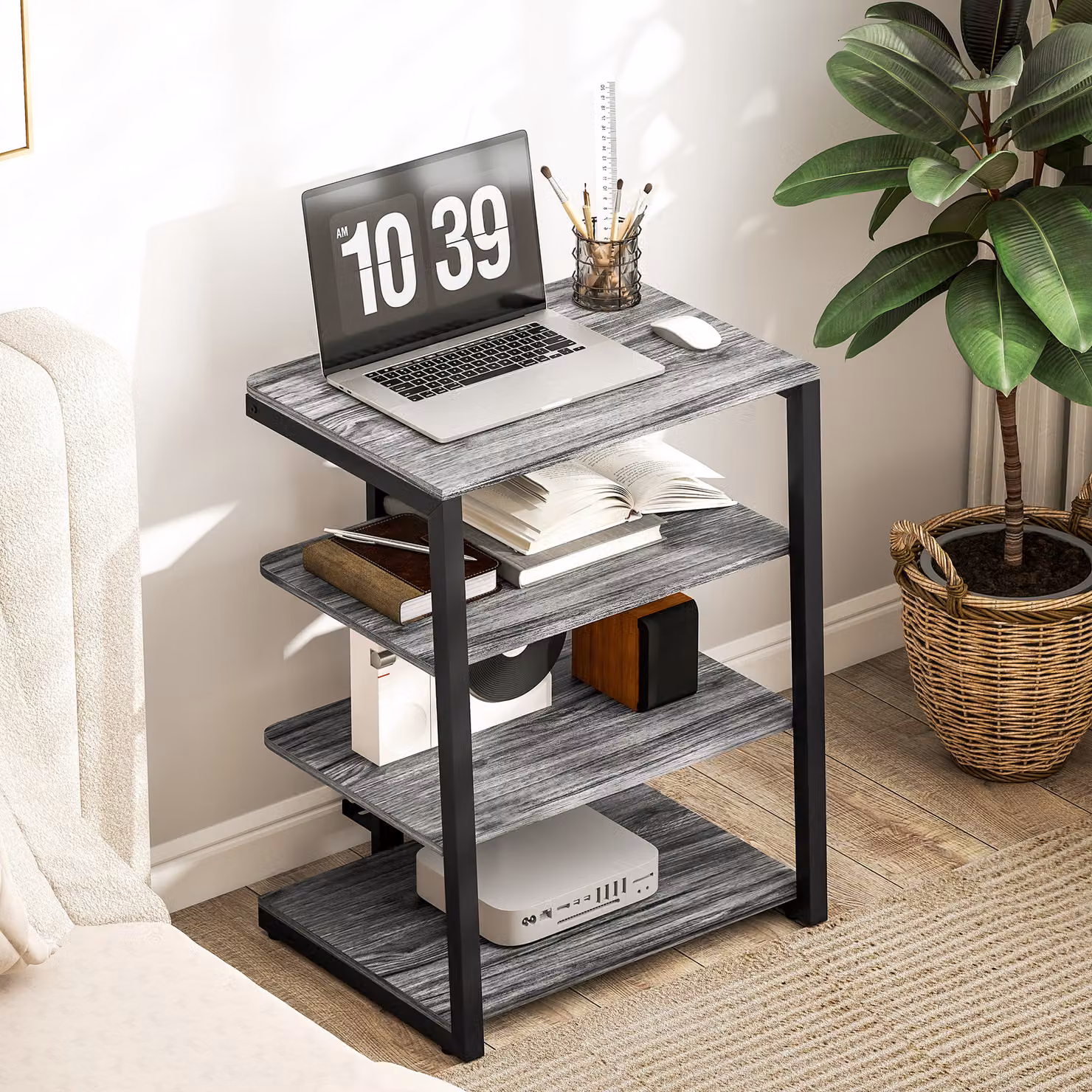 HOMCOM Modern HiFi Stand with Four Adjustable Storage Shelves in Grey – 7