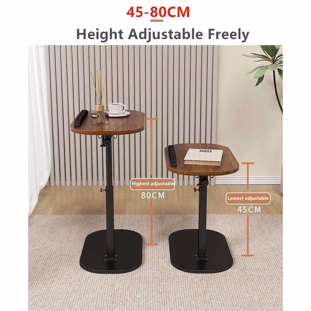 FORGEVIO Modern Brown Side Table with Tilting Top and Height Adjustable Central Column for Living Room or Bedroom – 2
