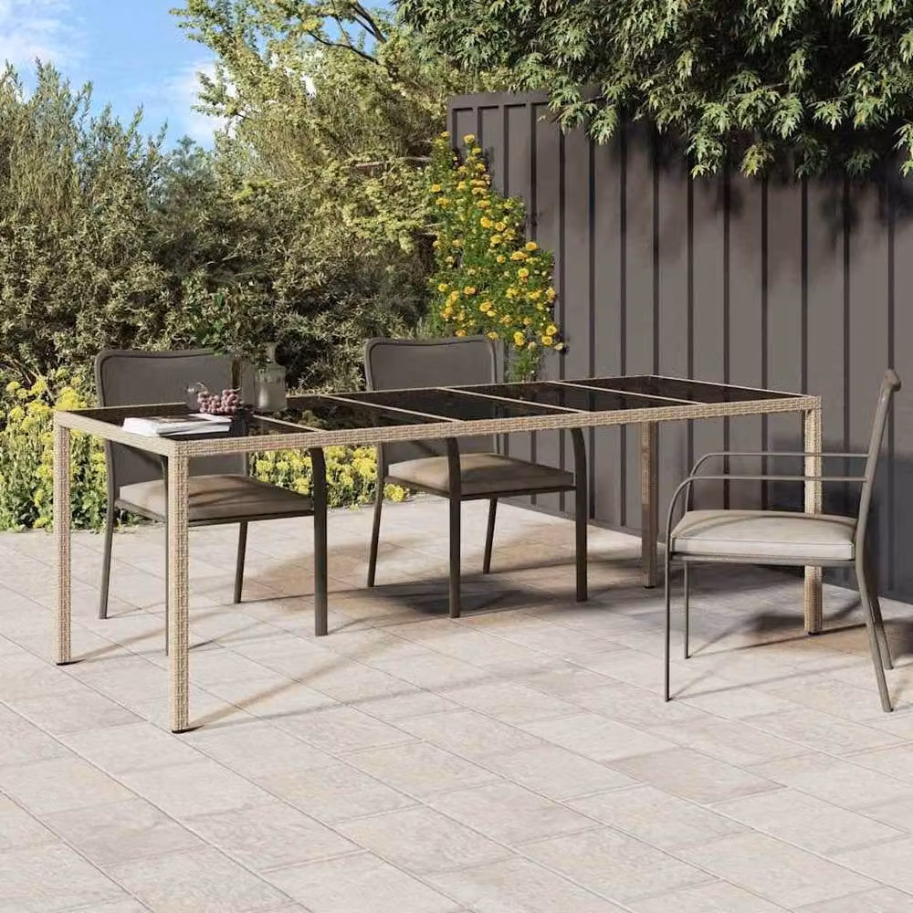 Berkfield Home Modern Garden Dining Table in Beige Poly Rattan with Glass and Metal, W: 250 cm, D: 100 cm, H: 75 cm – 2
