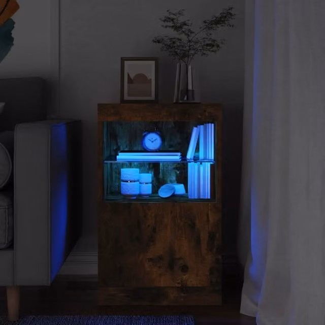 Berkfield Home Modern Smoked Oak Sideboard with Integrated LED Lights, Brown, W/D/H: 41 x 37 x 67 cm