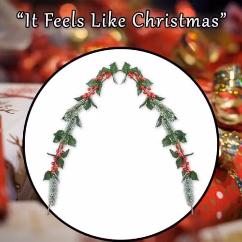 VFM e-Store Christmas Red Berry Pine and Holly Garland Decoration, 150 cm, Red and Green – 6