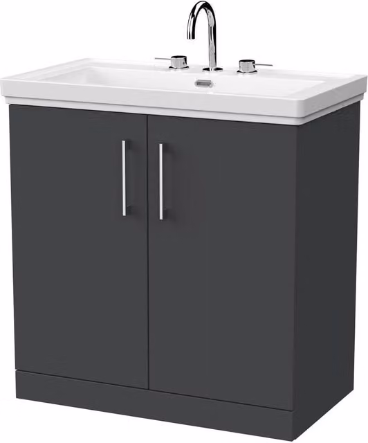 Balterley Pershall 2 Door Bathroom Vanity Unit and 3TH Fireclay Basin, Dark Grey, W: 80 cm