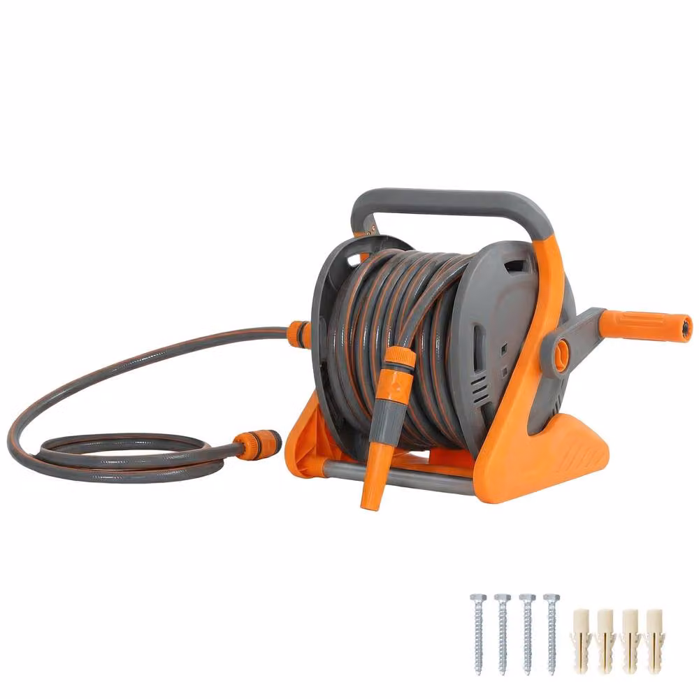 OUTSUNNY Portable Wall Mounted Garden Hose Reel, Orange – 2