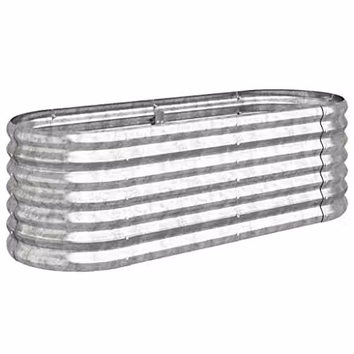 vidaXL Silver Powder-coated Steel Garden Planter Tub, W: 114 cm, D: 40 cm, H: 36 cm – 1