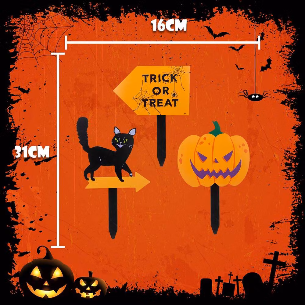 VFM e-Store Halloween Outdoor Stake Signs Cat Pumpkin Trick Or Treat, 3 Pack, Multicolour – 2