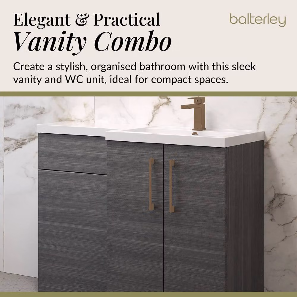 Balterley Modern Right-Hand Vanity and WC Unit Combination in Matt Grey Woodgrain Anthracite – 3