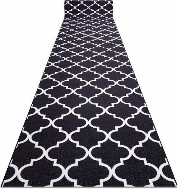 RugsX Anti-Slip Geometric Trellis Runner in Black, W: 120 cm, L: 470 cm – 1