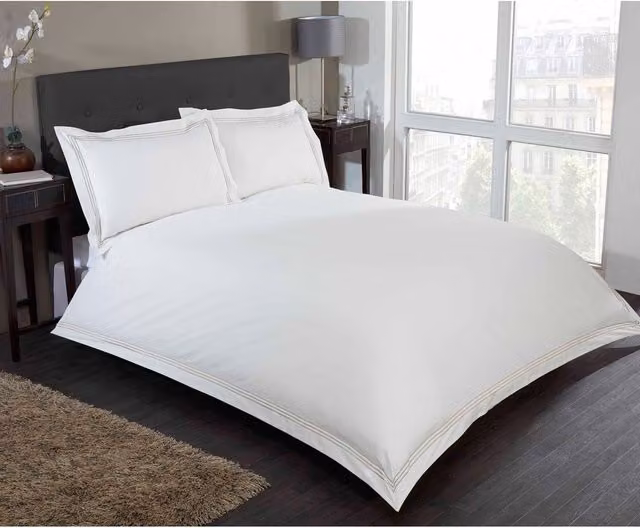 Rapport Home Mayfair Polycotton Embroidered Duvet Set and Pillowcase, Single, Brown and White