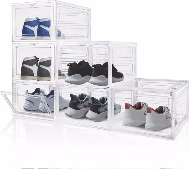 Nordara Set of 6 Transparent Stackable Acrylic Shoe Display Boxes for Sneakers and Trainers