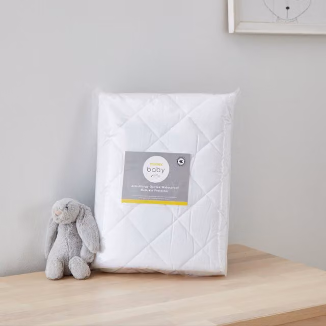 Martex White Quilted Cotton Baby Cot Bed Mattress Protector with All-Round Elastic, Waterproof and Antibacterial