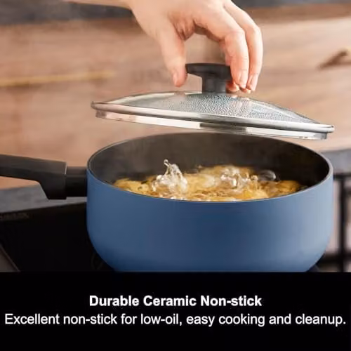 Morphy Richards 3-Piece Blue Ceramic and Aluminium Saucepan Set