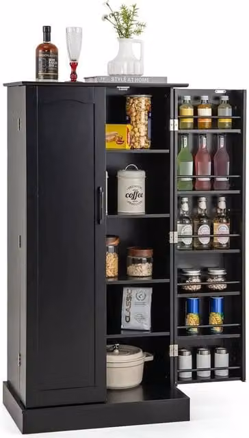 Kelvenix Modern Matt Black Kitchen Pantry Cabinet