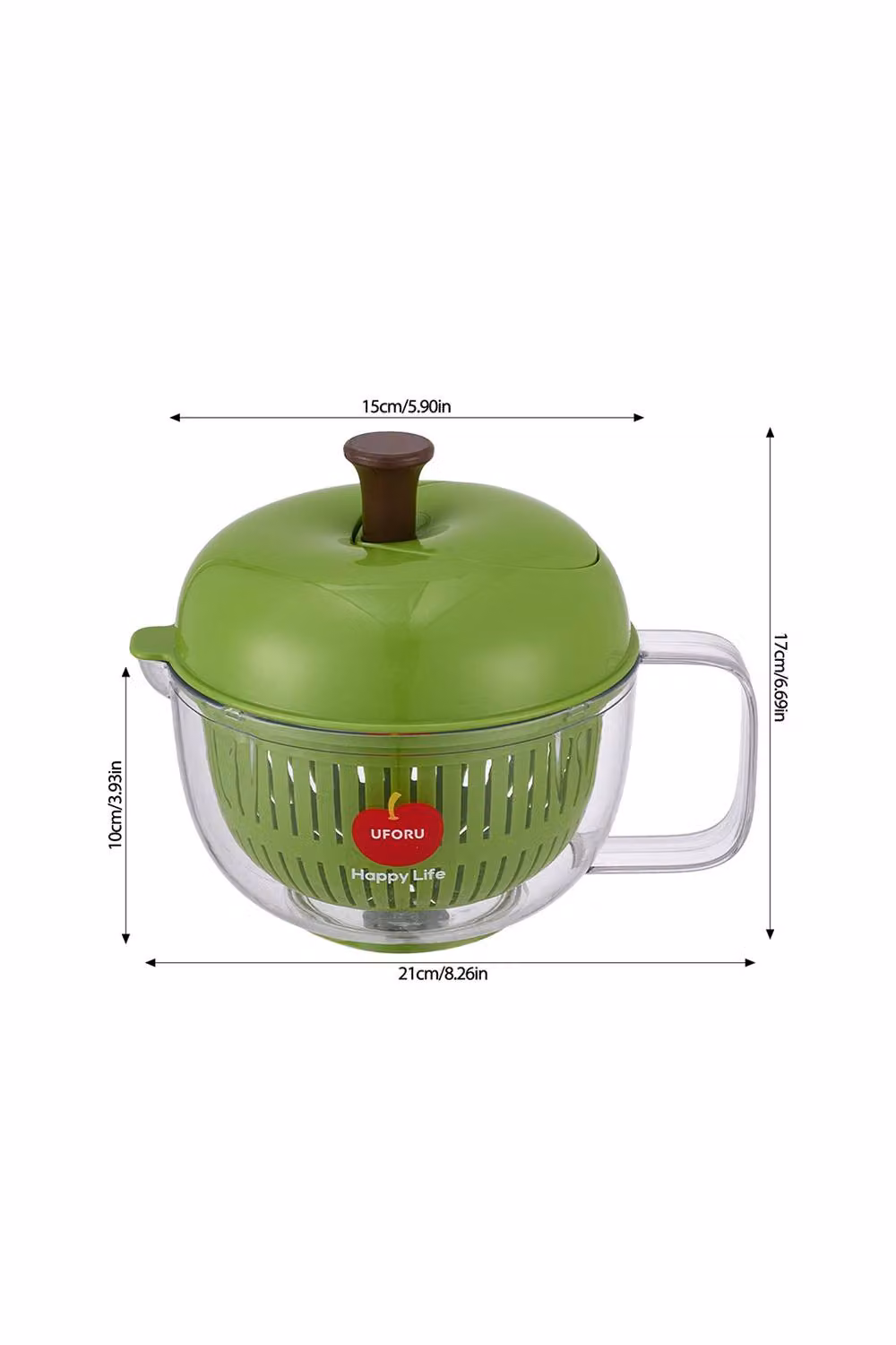 Living and Home Apple-Shaped Double-Layer Salad Spinner with Lid, Green – 3