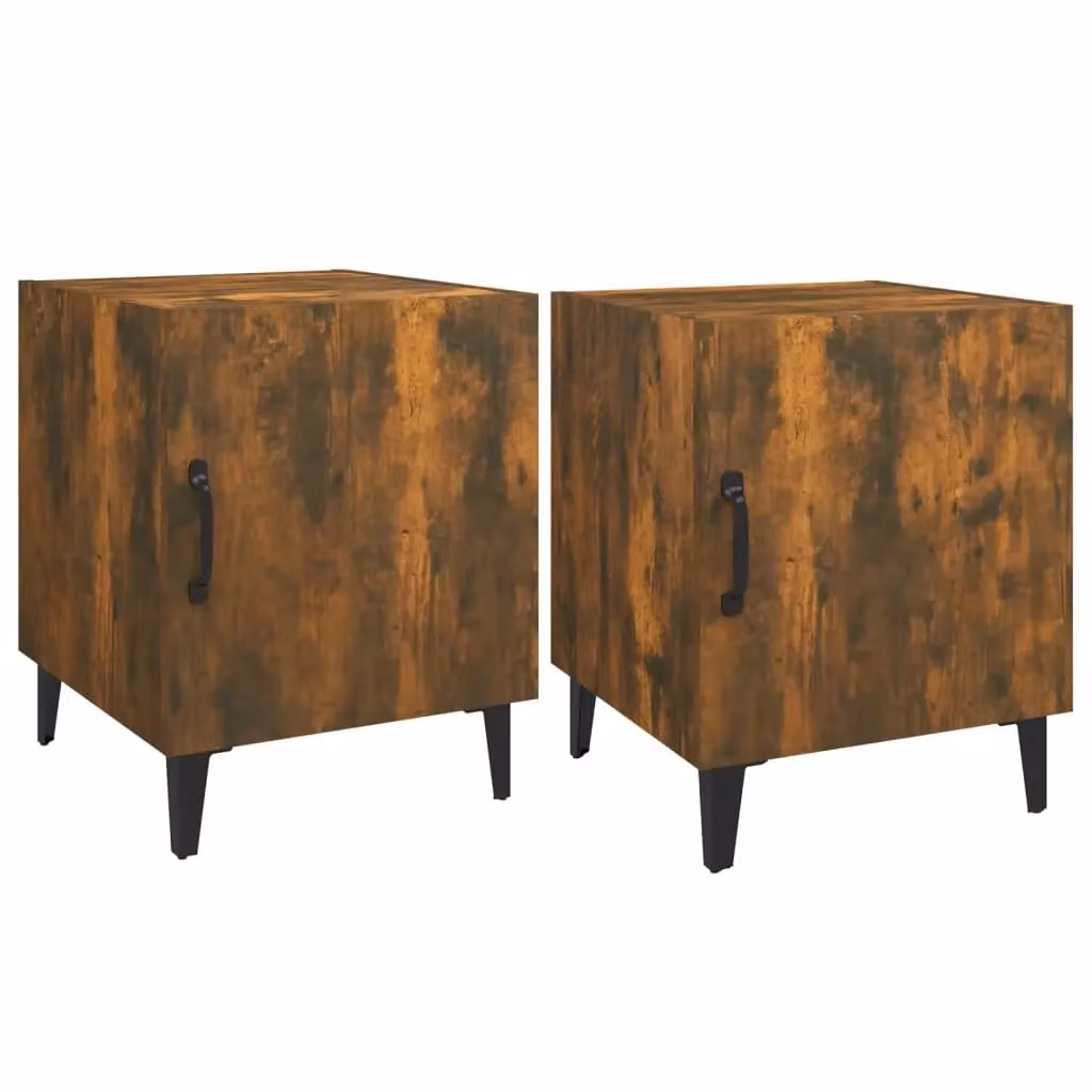 Berkfield Home Set of 2 Smoked Oak Bedside Cabinets in Brown – 1
