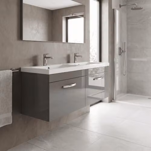 Balterley Gloss Grey Wall Hung 2 Drawer Vanity Basin Unit W/D/H: 120 x 39 x 47 cm – 2