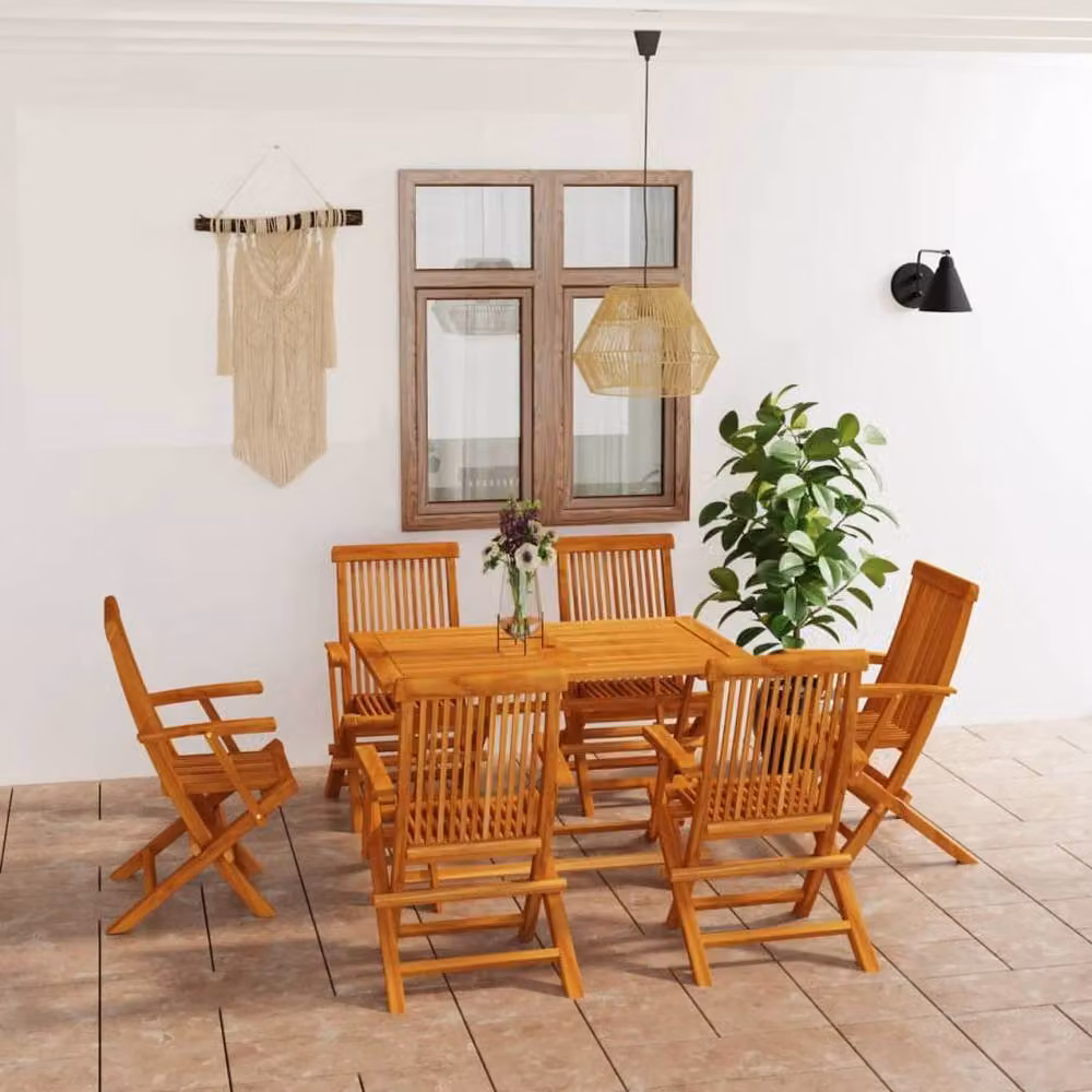 Berkfield Home 7 Piece Garden Dining Set in Brown Solid Teak Wood – 2