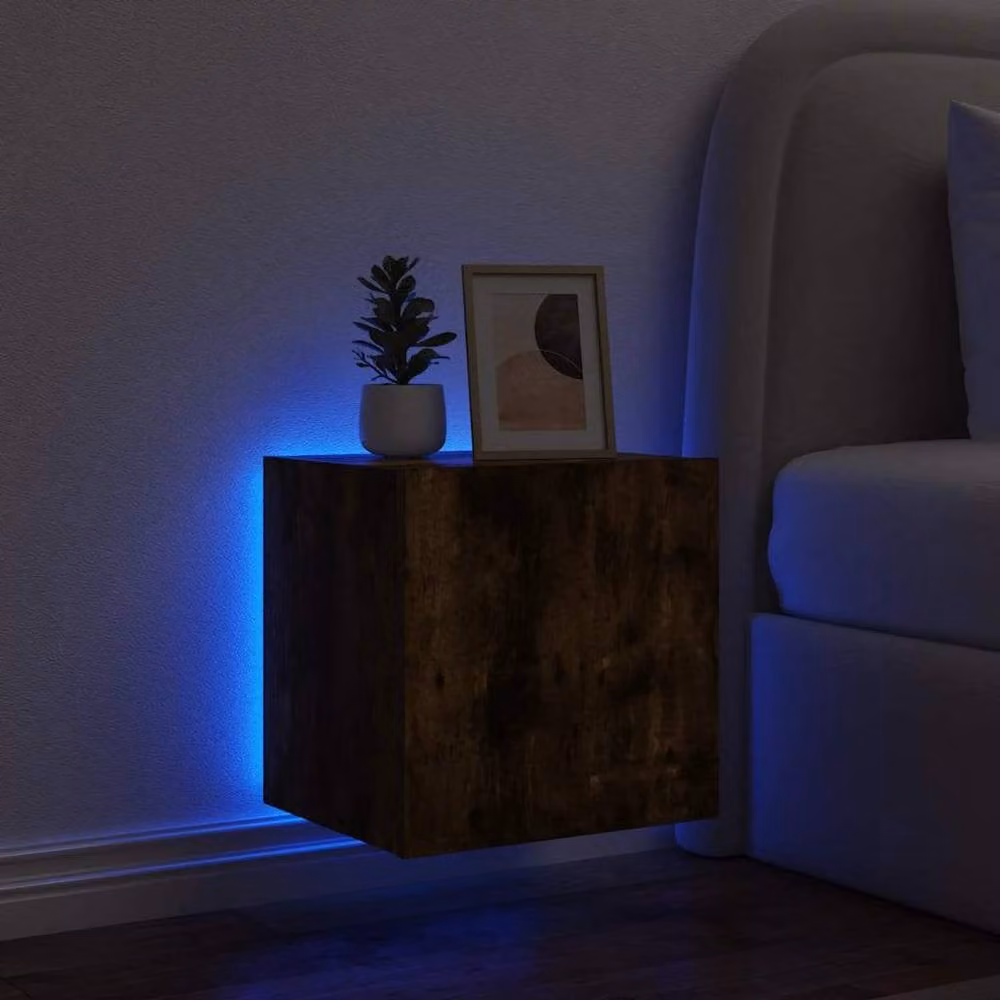 Berkfield Home Set of 2 Modern TV Wall Cabinets with LED Lights in Smoked Oak Brown, W/D/H: 40.5 x 35 x 40 cm – 3