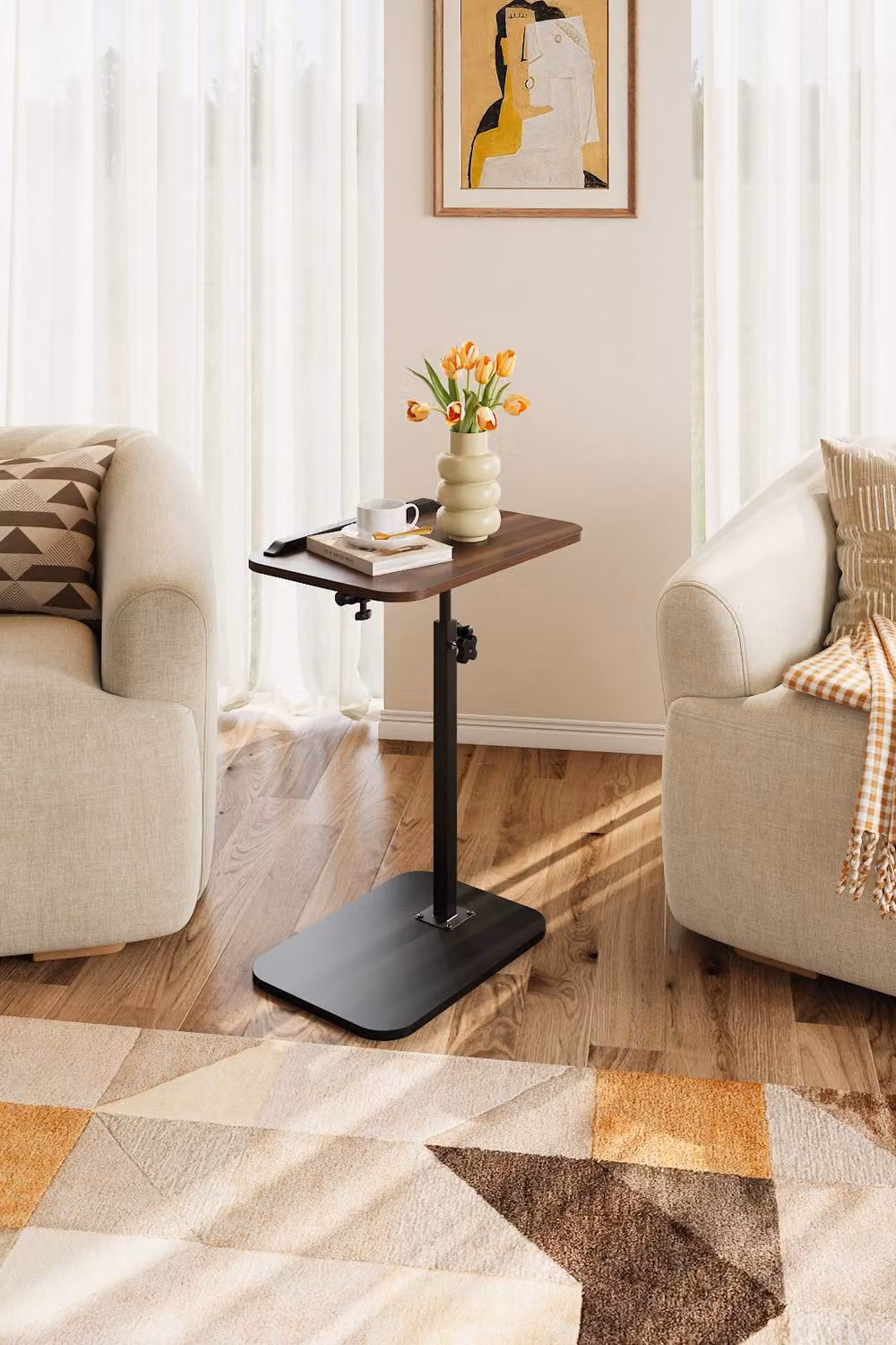 H&O Direct Adjustable Height Side Table with Tilting and Rotating Top in Walnut – 2