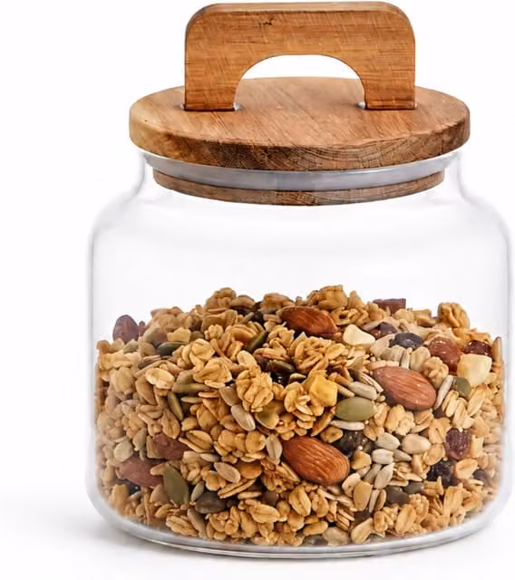 Eden & Willow Airtight Glass Storage Jar with Acacia Wood Lid - Transparent