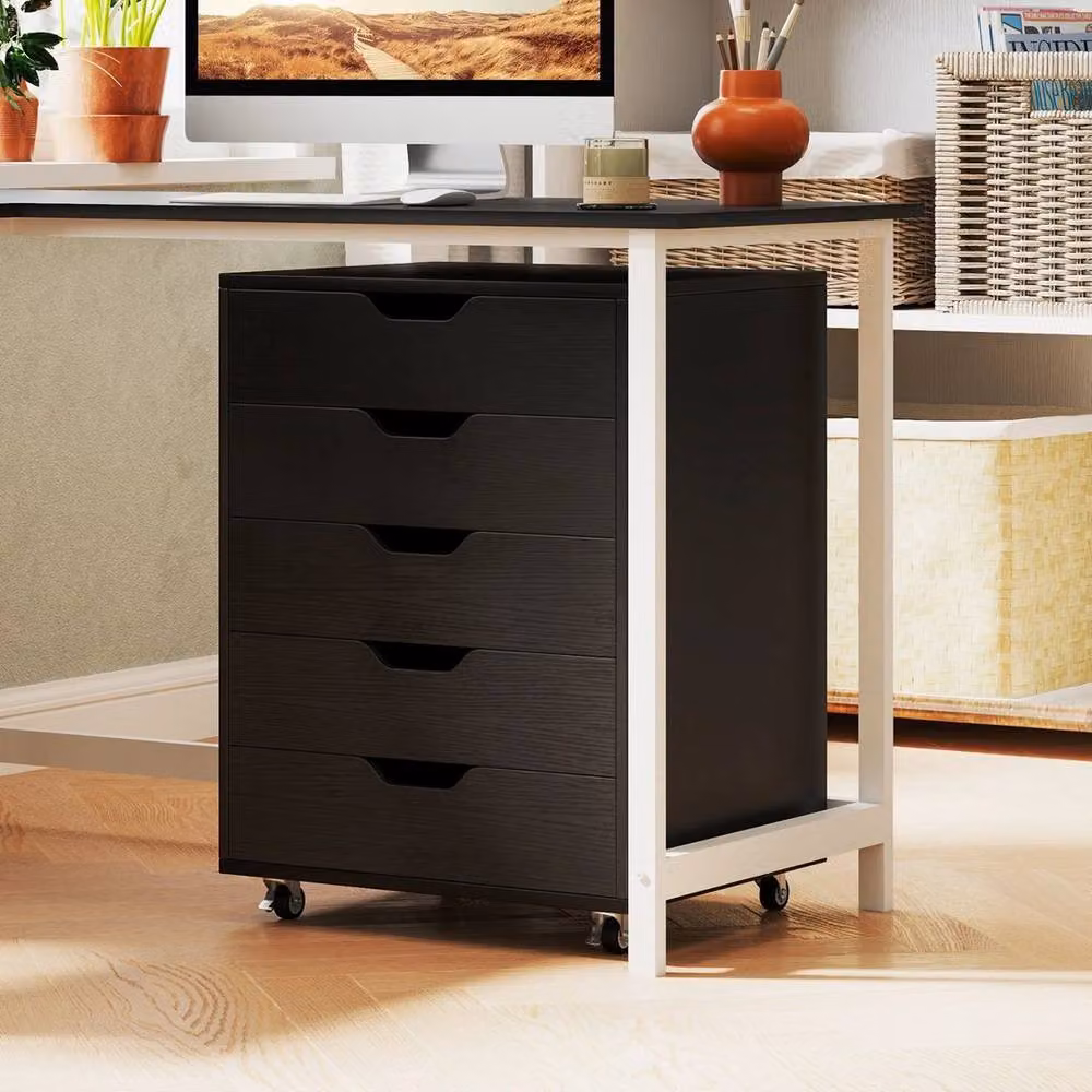 Kelvenix 5 Drawer Rolling Dresser Storage Cabinet in Black – 3
