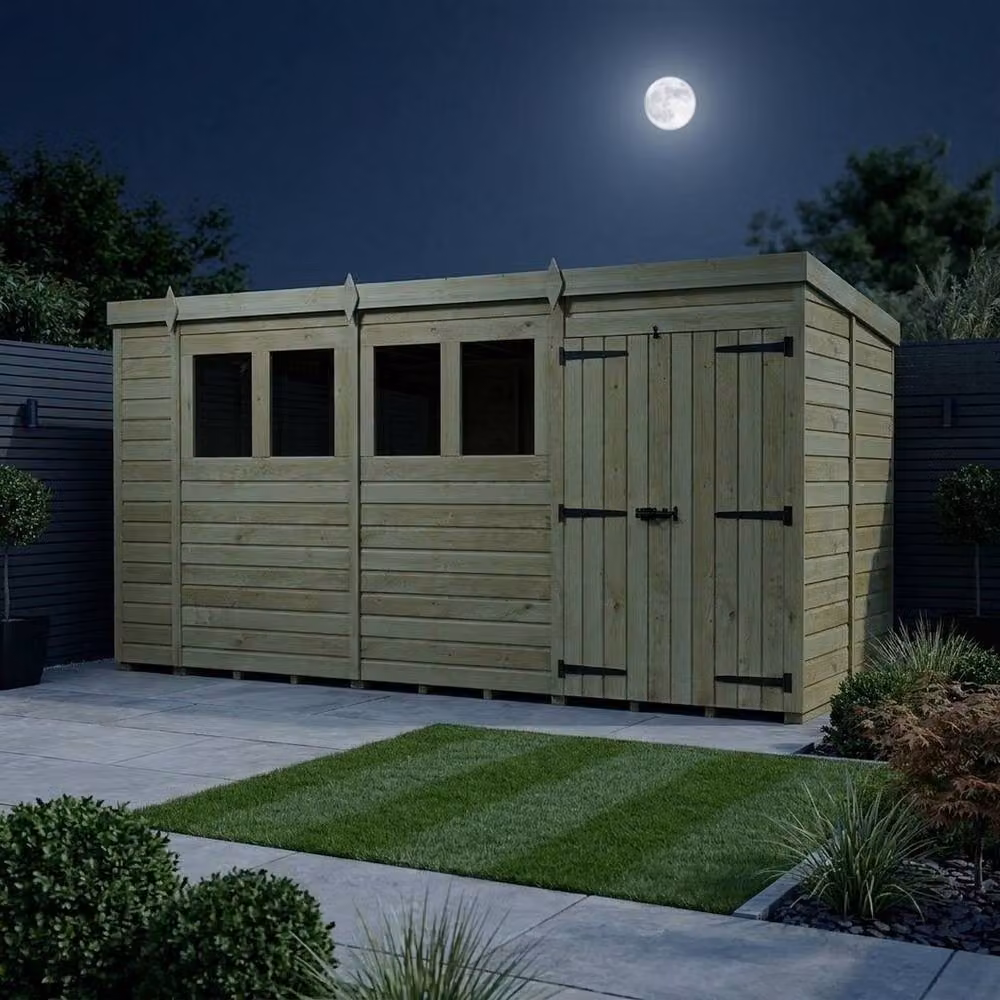 Buttercup Farm Brown Timber Pent Garden Shed with Double Doors and Windows, W/D/H: 457.2 x 274.3 x 210 cm – 3