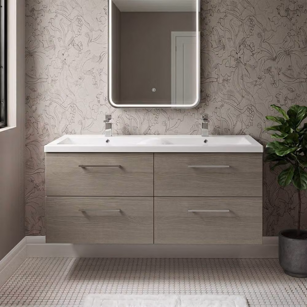 Balterley Solace Oak 1200mm Wall Hung Double Basin 4 Drawer Vanity Unit in Brown – 4