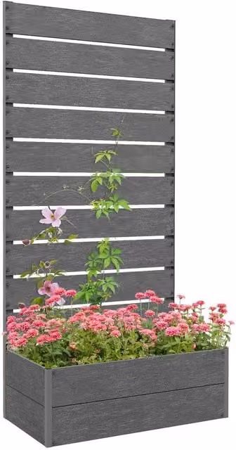 NESTLUNE Raised Garden Bed with Trellis and Drainage in Grey – 1
