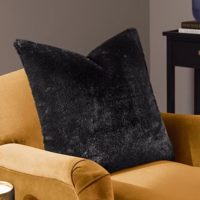 Paoletti Stanza Faux Fur Square Cushion in Black, W/D/H: 55 x 55 x 55 cm