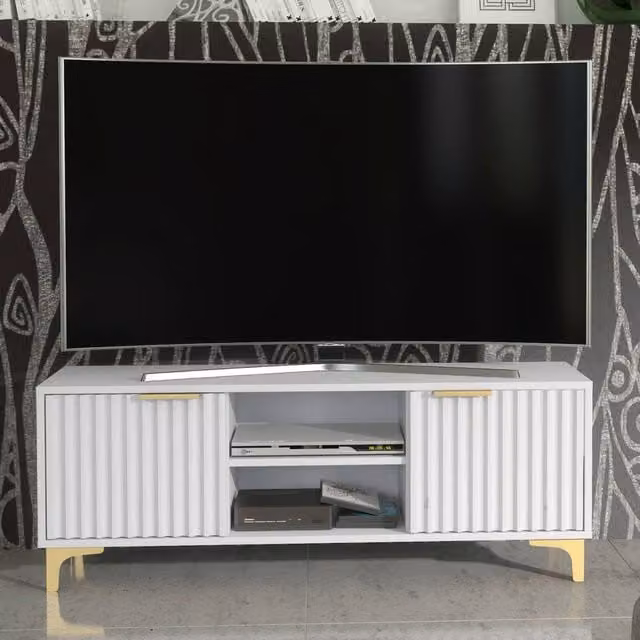 Mex Furniture LTD Tide Crest TV Unit, White and Gold, W/D/H: 120 x 35 x 45 cm