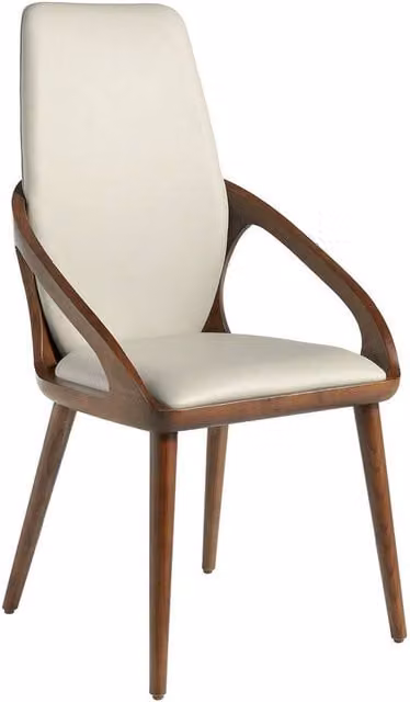 Angel Cerda Modern Beige Synthetic Leatherette Dining Chair with Armrests and Wood Legs – 1