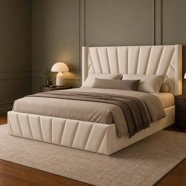 Novada Wingback Upholstered Bed Frame in Yellow Velvet, W/D/H: 180 x 200 cm