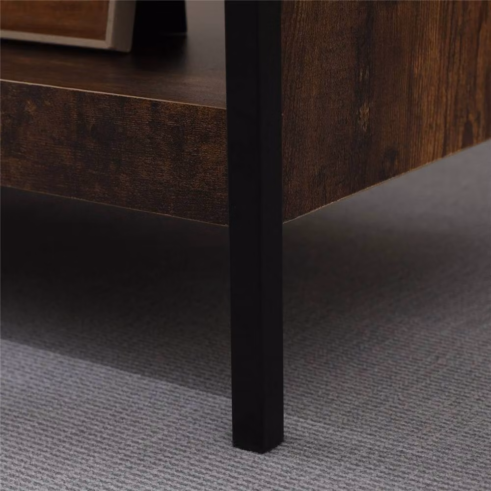 FORGEVIO Industrial Living Room Side Table with Storage Shelf and Metal Frame, Brown, W: 47 cm, D: 42 cm, H: 47 cm – 2