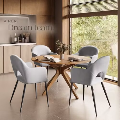 tectake Set of 4 Sasha Dining Chairs in Grey Velvet Fabric with Metal Legs, W/D/H: 57 x 61.5 x 87.5 cm – 2