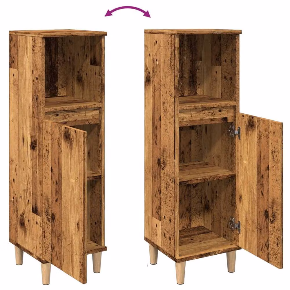 Berkfield Home Durable Rustic Brown Bathroom Cabinet with Hinged Doors and Open Shelf, W/D/H: 30 x 30 x 100 cm – 4