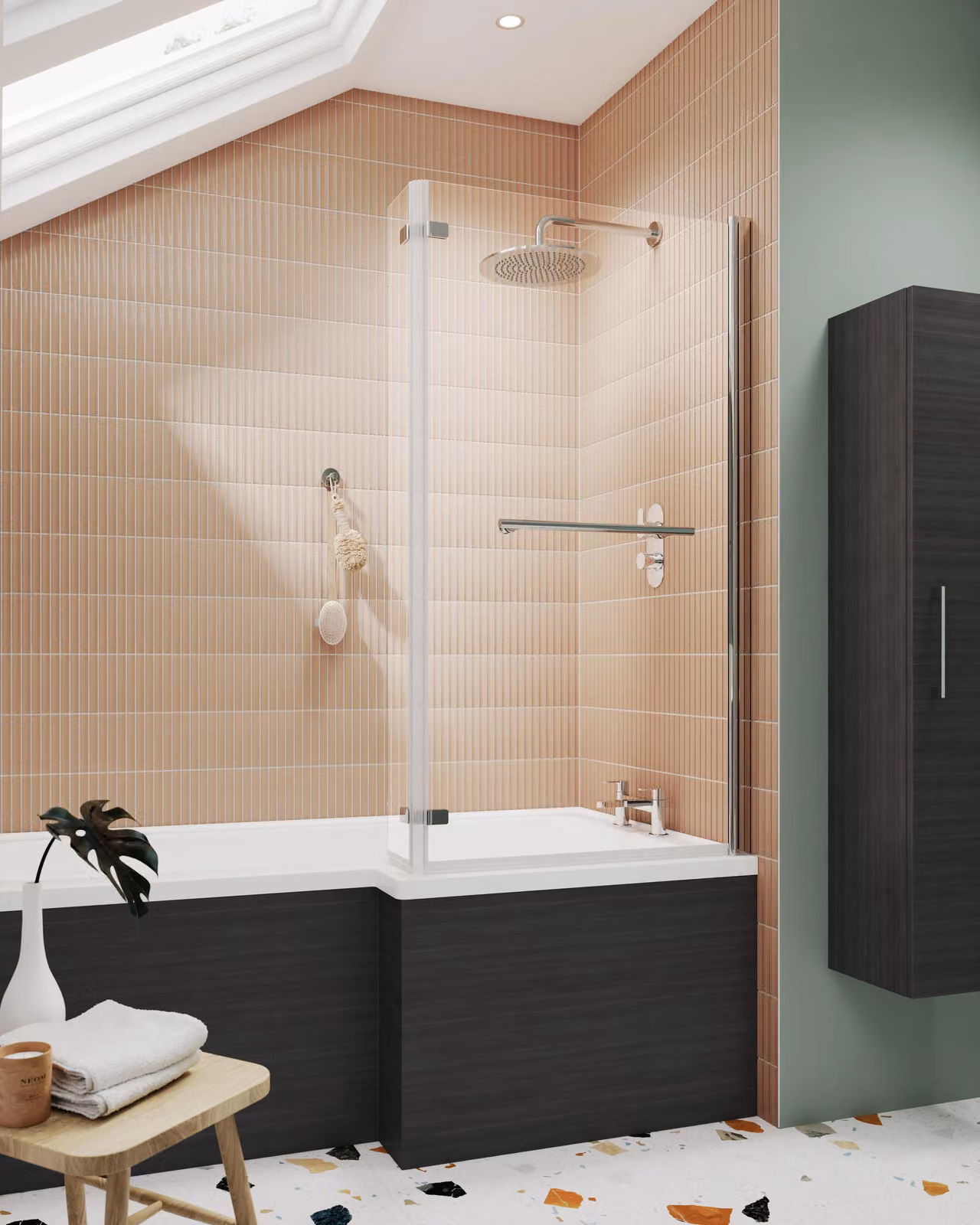 Balterley Reversible L-Shaped Bath Fixed Screen with Hinged Return, 6mm Safety Glass, Silver – 2