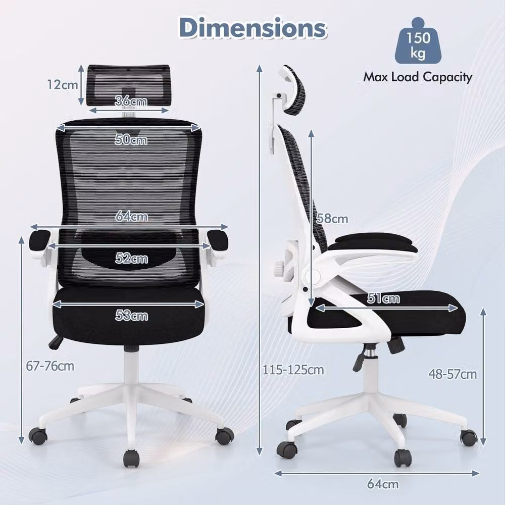 Costway White Fabric Swivel Office Chair with Headrest and Armrests – 2