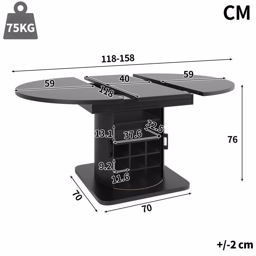 Rolipo Black Extendable Dining Table with Folding Top and Hidden Storage – 2