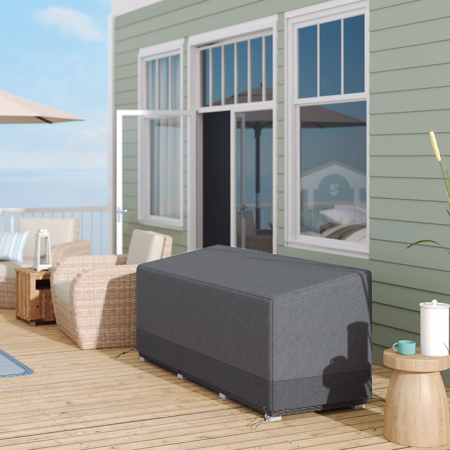 Outsunny Grey Rectangular Patio Furniture Cover for 3 Seater Sofa Set, Water Resistant 600D Oxford Fabric, W/D/H: 190 x 72 x 76 cm – 2
