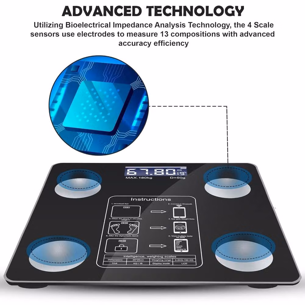 ATEK Bluetooth Digital Body Fat Scale with App Control and Large Display, Black – 2