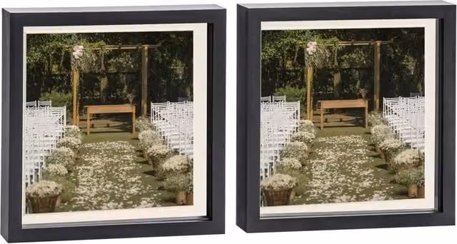 Nicola Spring Pack of 2 Single Square 3D Box Photo Frames in Black, Grey and Yellow, W/D/H: 25.4 x 25.4 x 25.4 cm