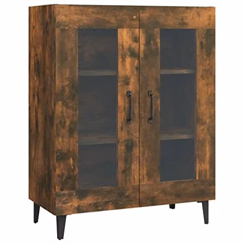vidaXL Sideboard in Smoked Oak, Brown Engineered Wood with Glass, W/D/H: 69.5 x 34 x 90 cm – 1