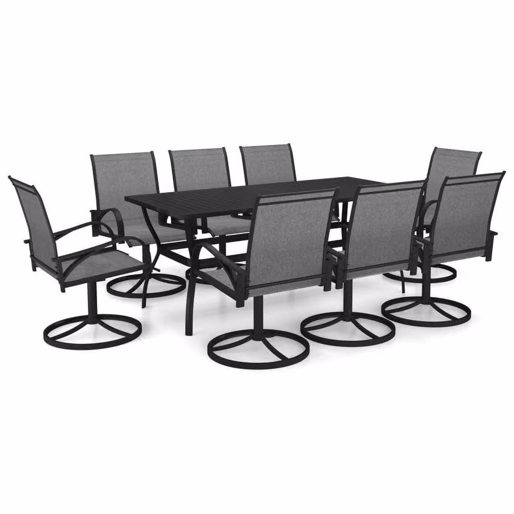 Berkfield Home 9 Piece Grey Garden Dining Set in Textilene and Steel – 2