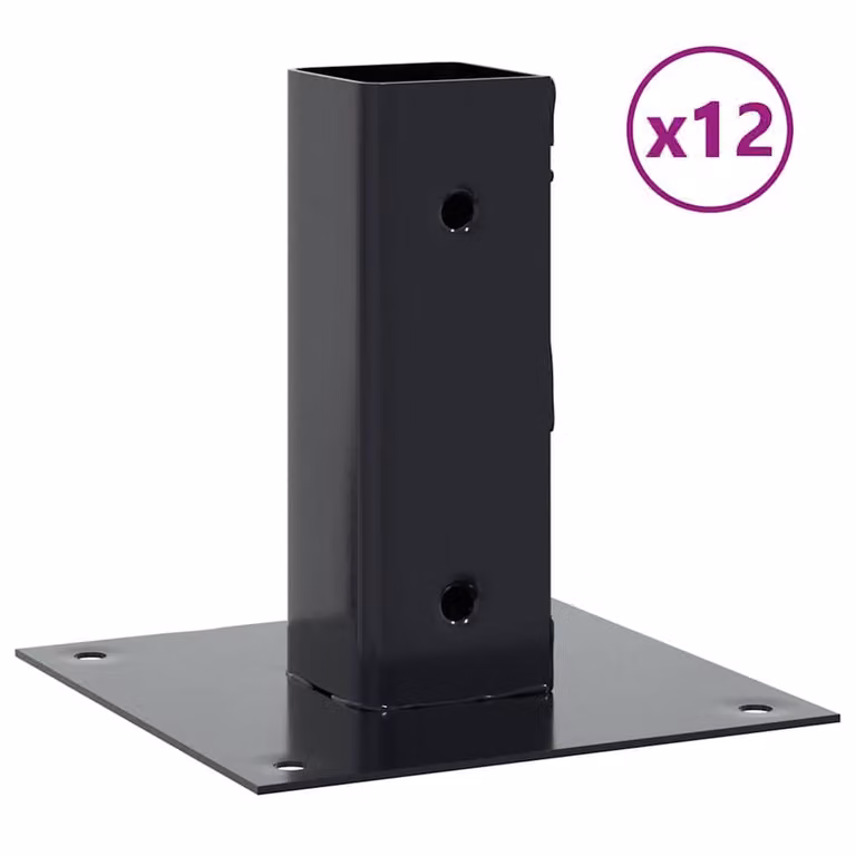 Berkfield Home Square Post Bases, 12 Pack, Anthracite, Powder-coated Steel, 46 x 46 mm