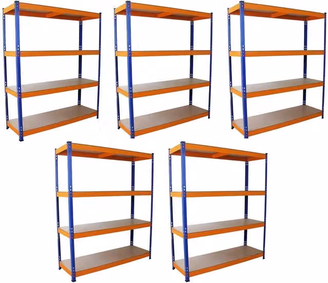 Set of 5 S-Rax Metal and MDF Racking Units in Blue, H 180 x W 150 x D 50 cm