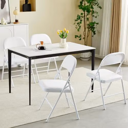 MCC Direct Set of 4 White Faux Leather Folding Chairs with Metal Frame – 2
